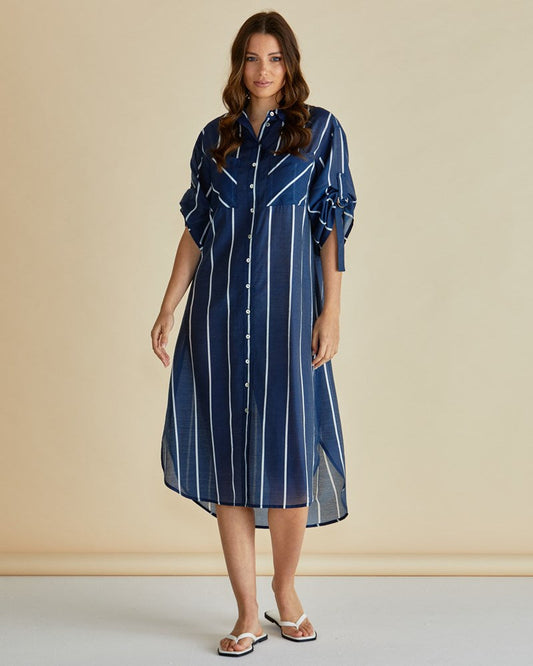 Image of Dresses. Productname: Betty Basics Hayman Shirt Dress Navy/White Stripe in Navy/White Stripe colour by brand - Betty Basics