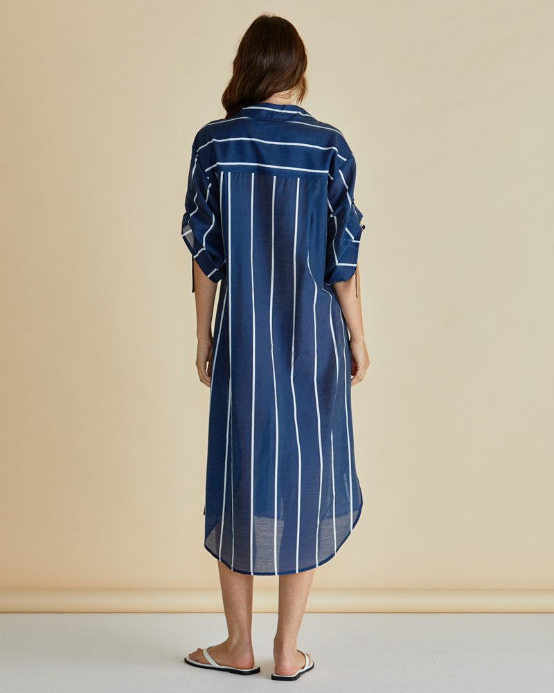 Betty Basics Hayman Shirt Dress (Navy/White Stripe)