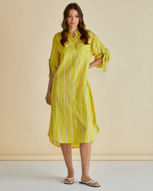 Image of Dresses. Productname: Betty Basics Hayman Shirt Dress Yellow/Pink Stripe in Yellow/Pink Stripe colour by brand - Betty Basics