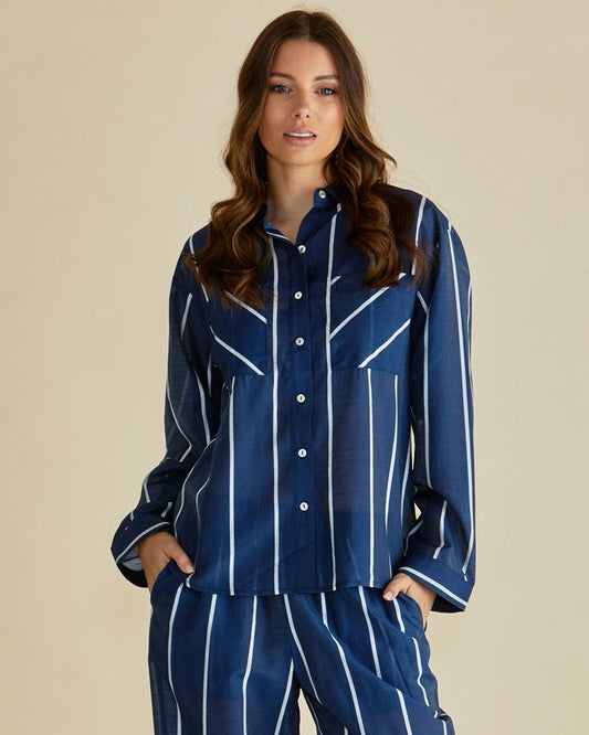 Betty Basics Hayman Shirt (Navy/White Stripe)