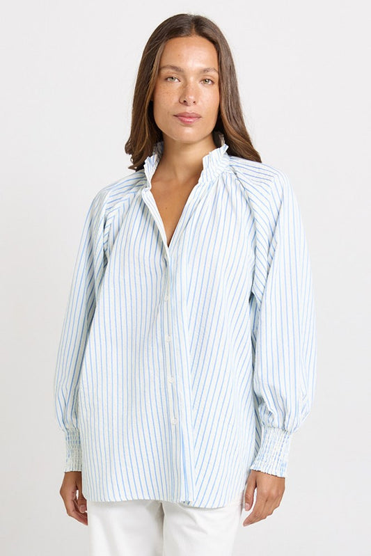 Image of Shirts. Product name - Romi Long Sleeve Shirt Blue Stripe in Blue Stripe colour by brand - Betty Basics