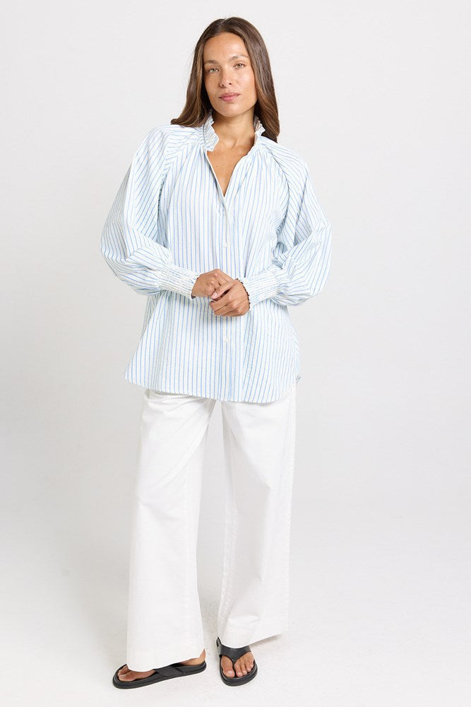 Betty Basics Romi Long Sleeve Shirt (Blue Stripe)
