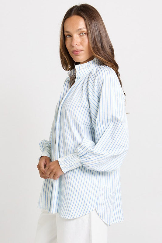 Betty Basics Romi Long Sleeve Shirt (Blue Stripe)