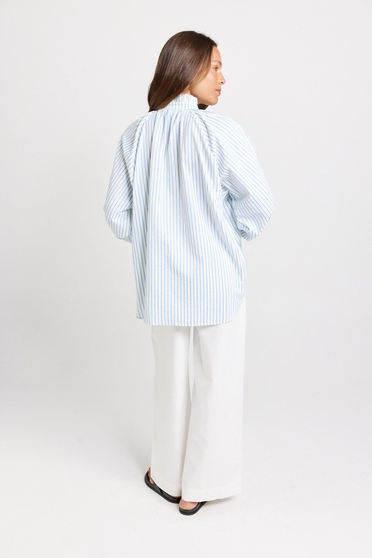 Betty Basics Romi Long Sleeve Shirt (Blue Stripe)