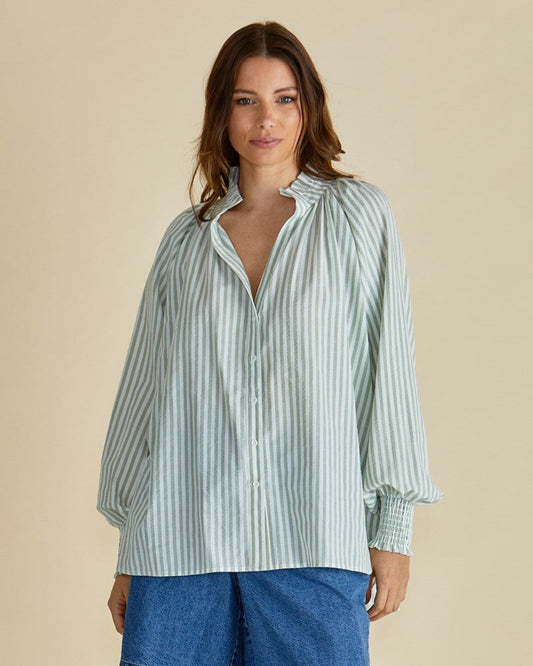 Image of Shirts. Productname: Betty Basics Romi Shirt Green Stripe in Green Stripe colour by brand - Betty Basics