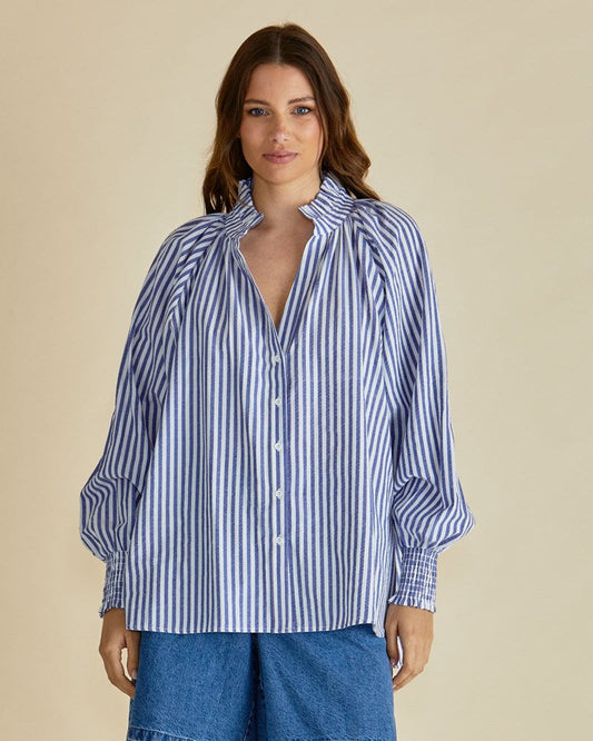 Image of Shirts. Productname: Betty Basics Romi Shirt Navy Stripe in Navy Stripe colour by brand - Betty Basics