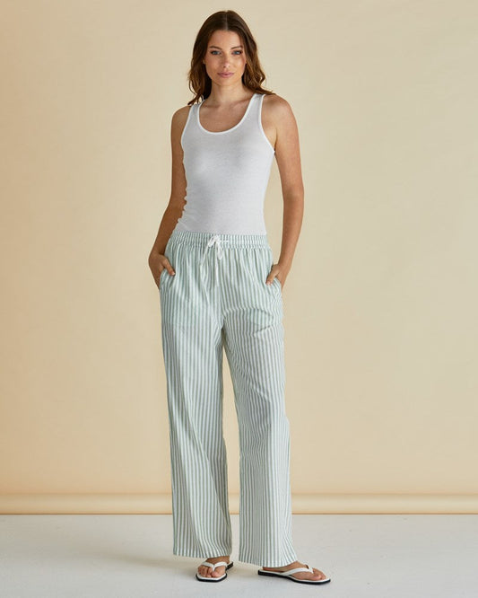 Image of a model wearing Pants. Productname: Betty Basics Georgie Pants Green Stripe in Green Stripe colour by brand - Betty Basics