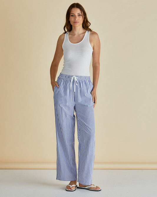 Image of a model wearing Pants. Productname: Betty Basics Georgie Pants Navy Stripe in Navy Stripe colour by brand - Betty Basics