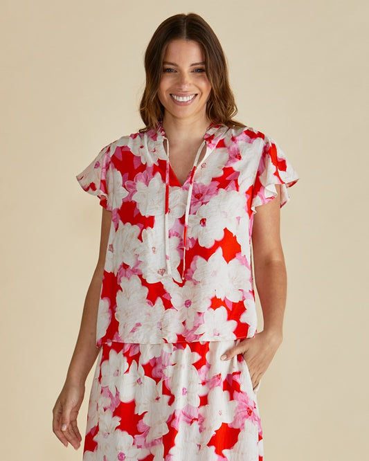 Image of Blouses. Productname: Betty Basics Lyra Blouse Red Floral Print in Red Floral Print colour by brand - Betty Basics