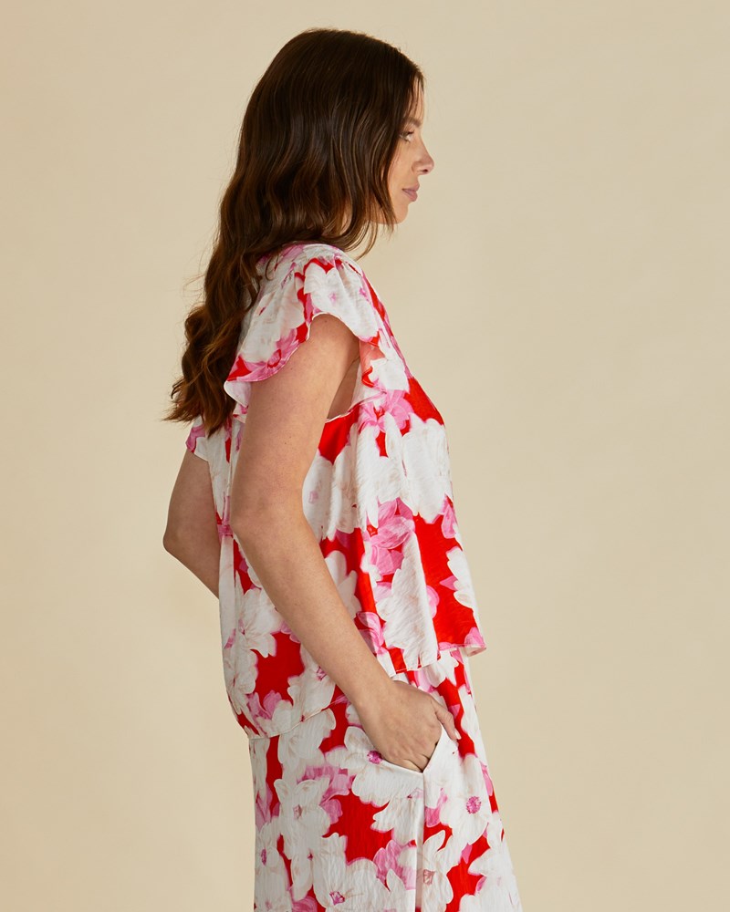 Betty Basics Lyra Blouse (Red Floral Print)