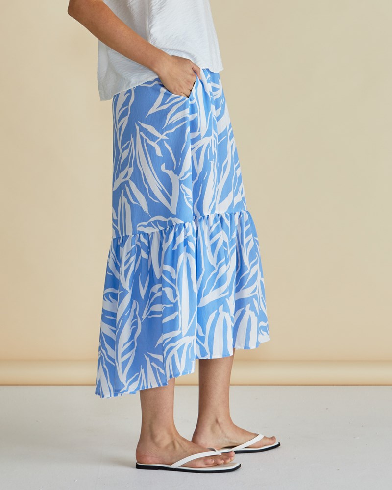 Betty Basics Maggie Skirt (Blue Abstract Print)