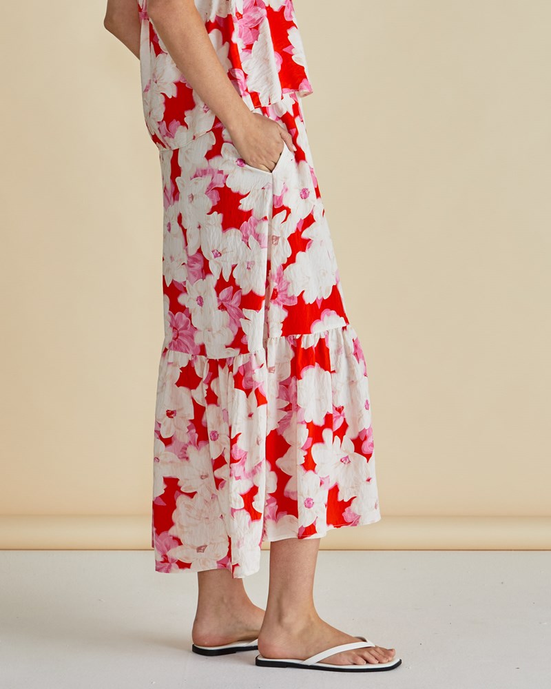 Betty Basics Maggie Skirt (Red Floral Print)