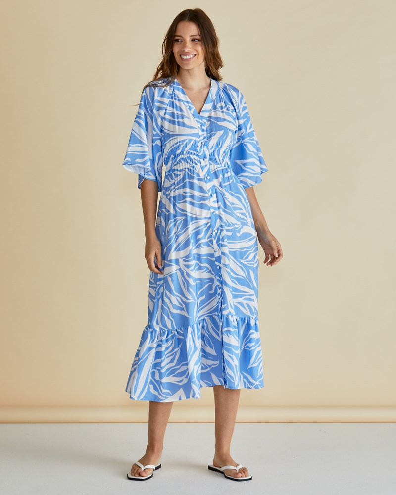 Betty Basics Moxie Dress (Blue Abstract Print)
