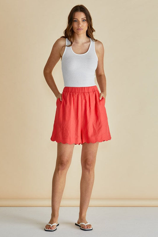 Image of a model wearing Shorts. Productname: Betty Basics Seraphina Short Red in Red colour by brand - Betty Basics