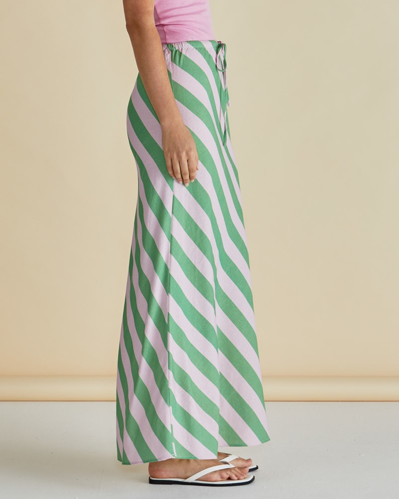 Betty Basics Brooke Bias Skirt (Green/Pink Stripe)
