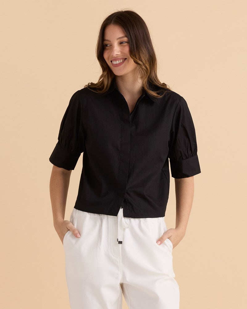Image of Shirts. Productname: Betty Basics Reagan Poplin Shirt Black in Black colour by brand - Betty Basics