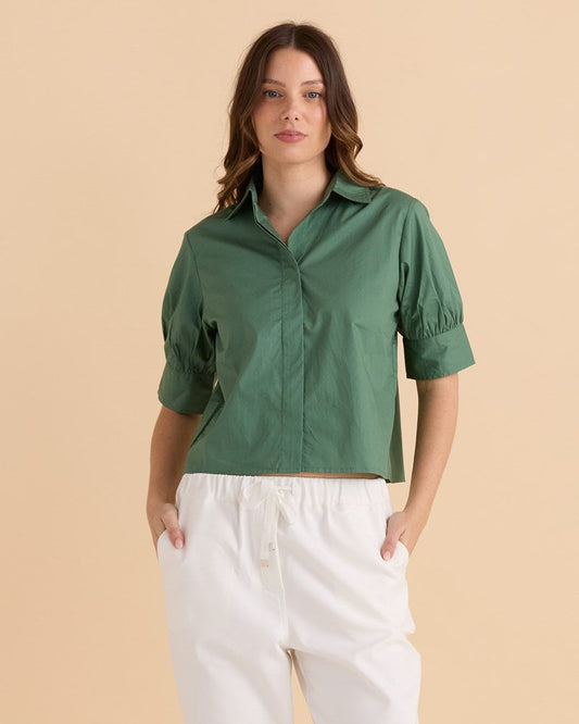 Image of Shirts. Productname: Betty Basics Reagan Poplin Shirt in Green colour by brand - Betty Basics