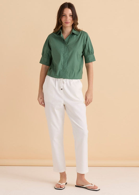Betty Basics Reagan Poplin Shirt (Green)