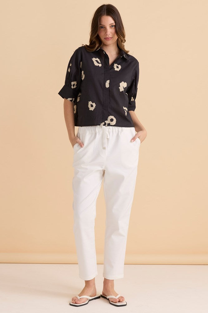 Betty Basics Reagan Poplin Shirt (Leopard Print)