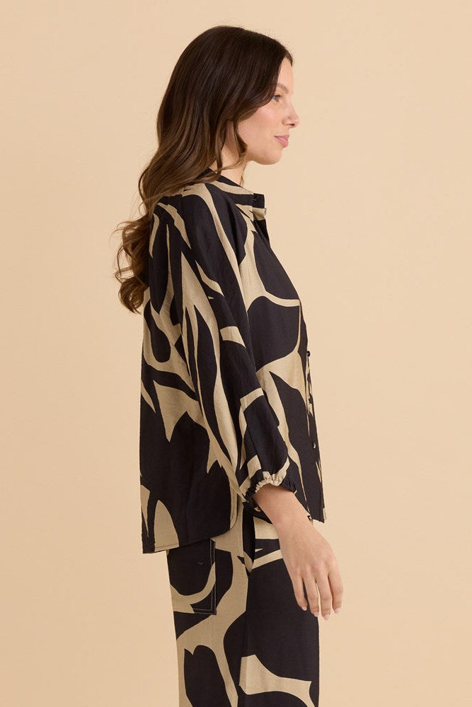 Betty Basics Palmer Puff Shirt (Monochrome Floral)