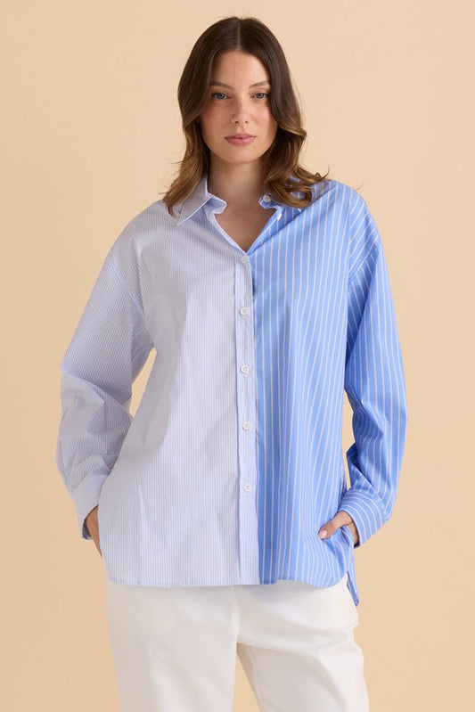 Image of Shirts. Productname: Betty Basics Stevie Shirt Blue Stripe Contrast in Blue Stripe Contrast colour by brand - Betty Basics