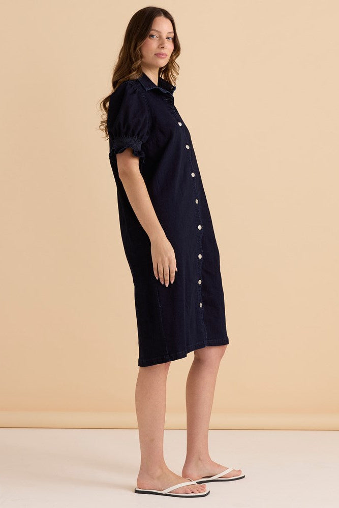 Betty Basics Scallop Denim Dress (Indigo Blue)