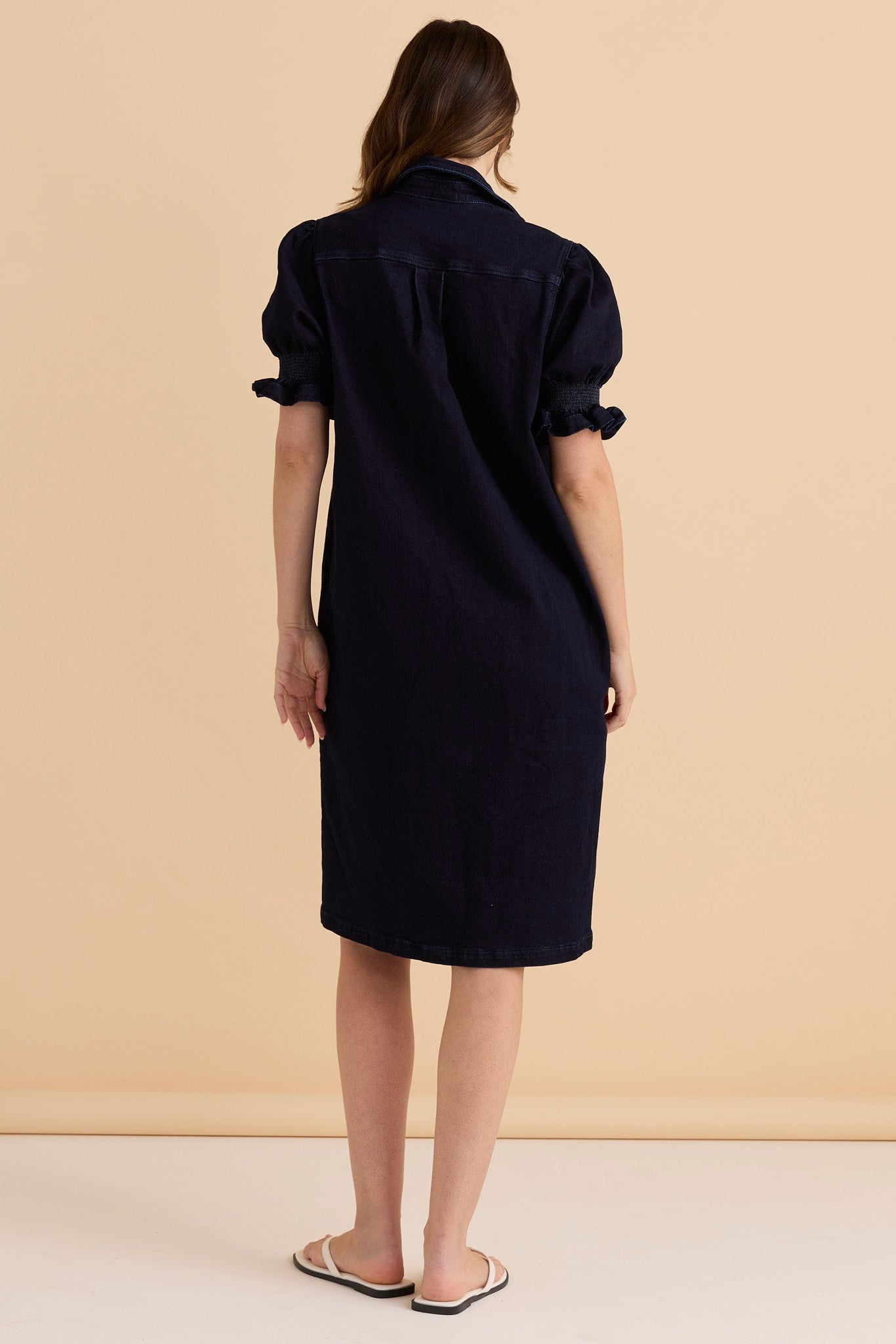 Betty Basics Scallop Denim Dress (Indigo Blue)