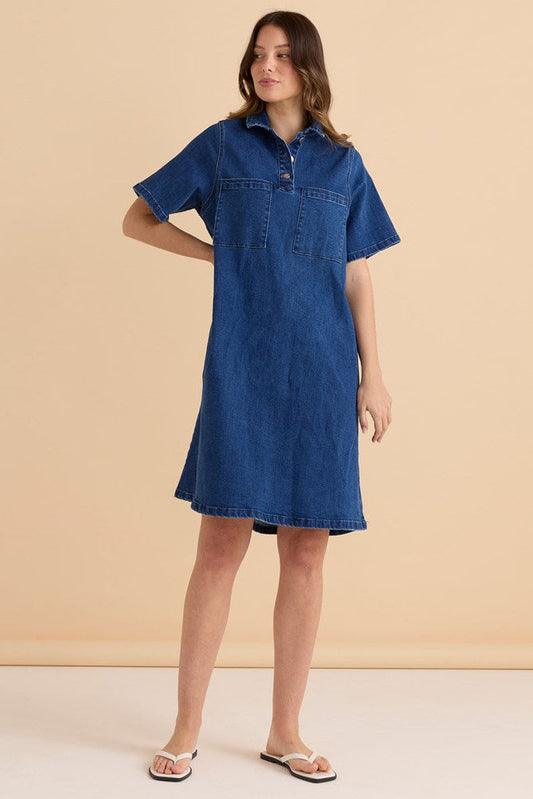 Image of Jeans. Productname: Betty Basics Shift Denim Shirt Dress Dusty Print in Dusty Blue colour by brand - Betty Basics