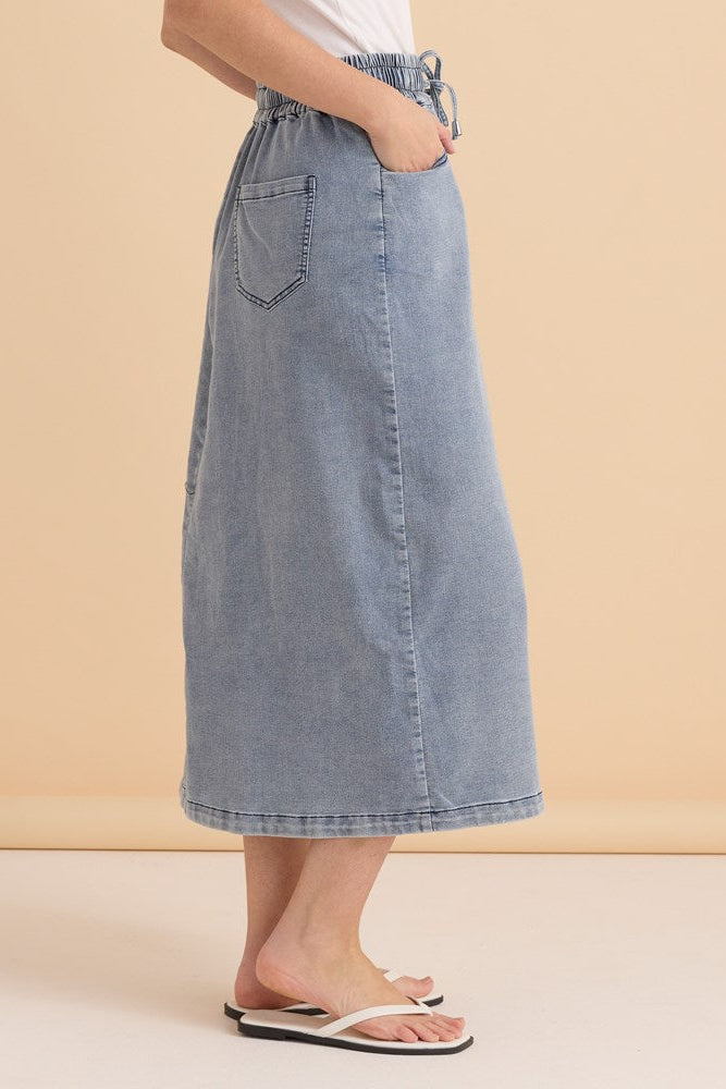 Betty Basics Maxi Jogger Skirt (Light Blue Wash)