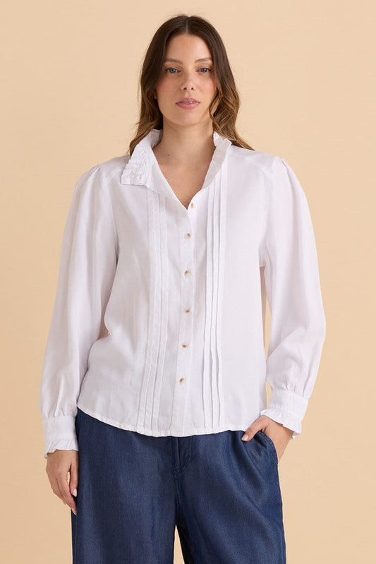 Image of Shirts. Productname: Betty Basics Lucille Lyocell Pleated Shirt White in White colour by brand - Betty Basics