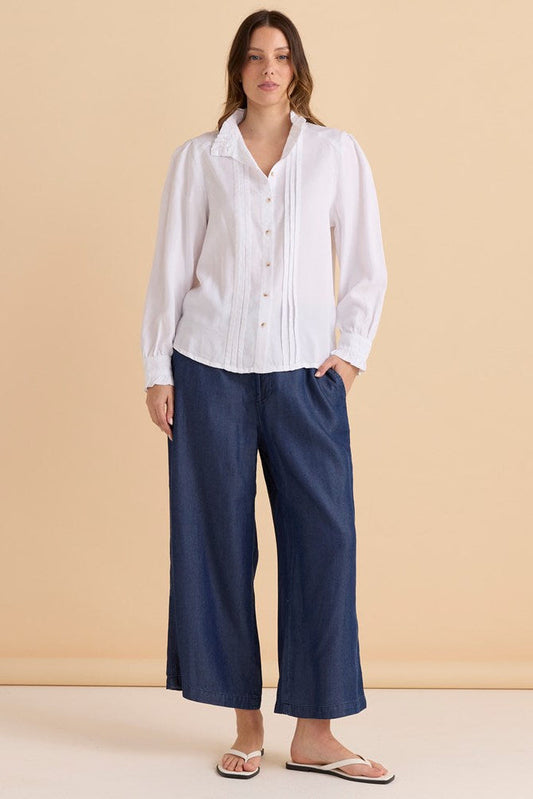 Betty Basics Lucille Lyocell Pleated Shirt (White)