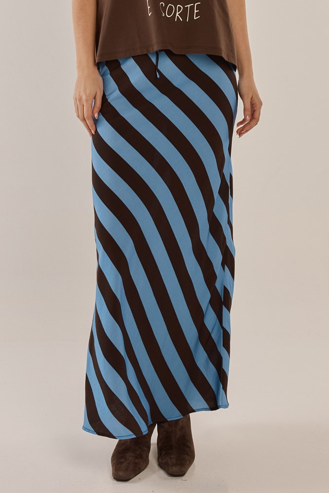 Betty Basics Bec Bias Skirt (Cornflower/Brown Stripe)