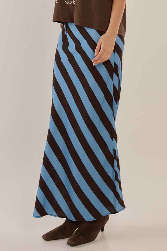 Betty Basics Bec Bias Skirt (Cornflower/Brown Stripe)
