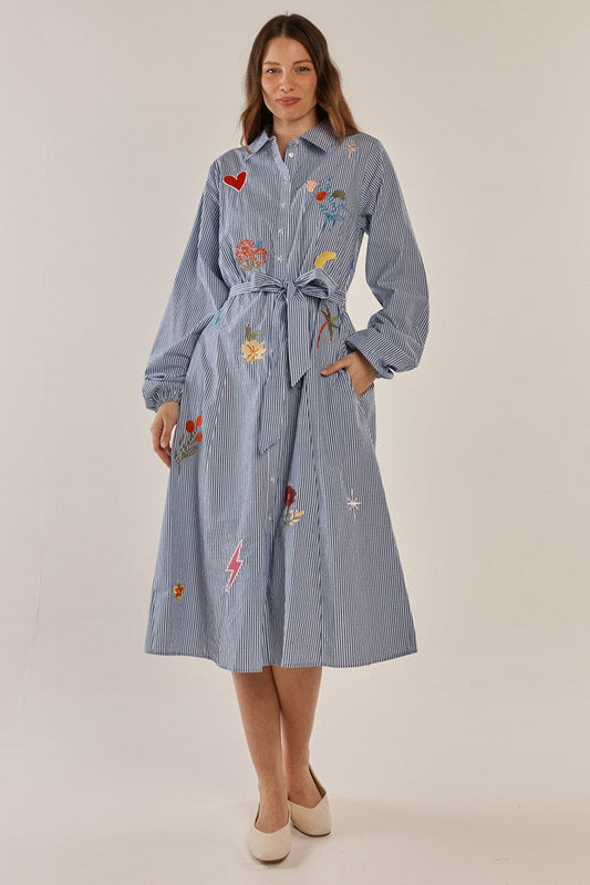 Image of Dresses. Productname: Betty Basics Amelia Shirt Dress Floral Navy Stripe in Floral Navy Stripe colour by brand - Betty Basics