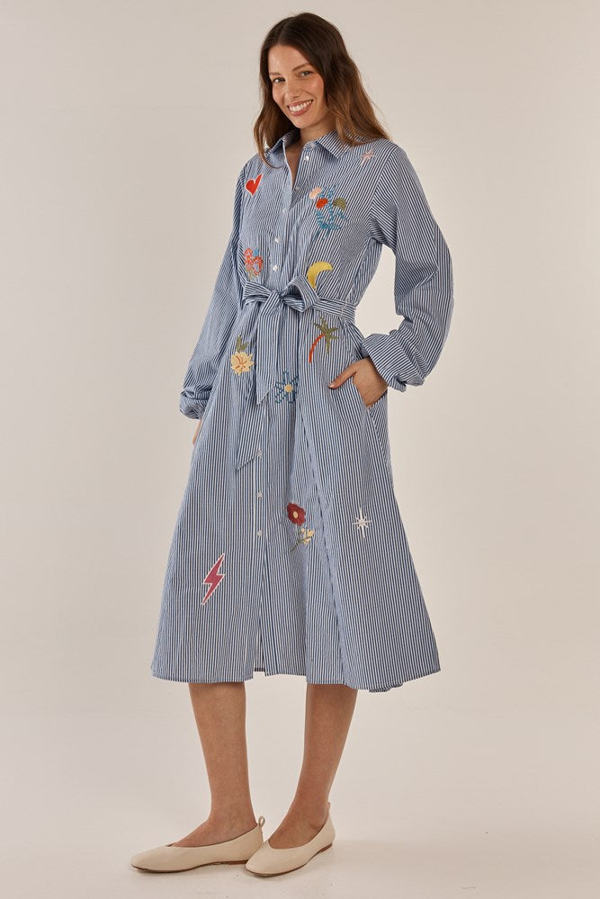 Betty Basics Amelia Shirt Dress (Floral Navy Stripe)