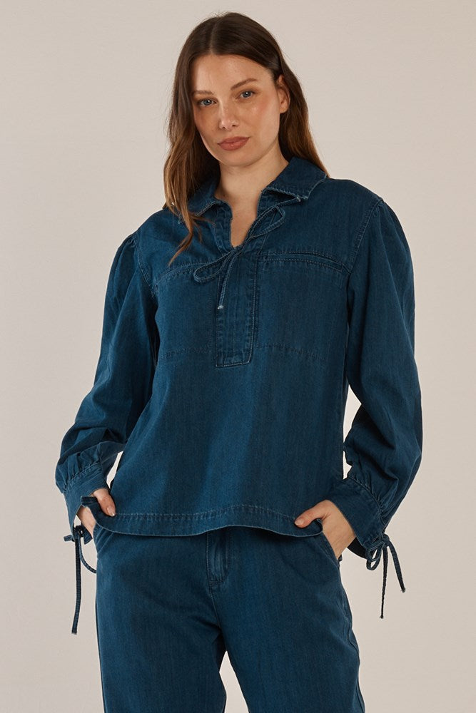 Image of Blouses. Product name - Dubai Blouse Dark Vintage Wash in Dark Vintage Wash colour by brand - Betty Basics