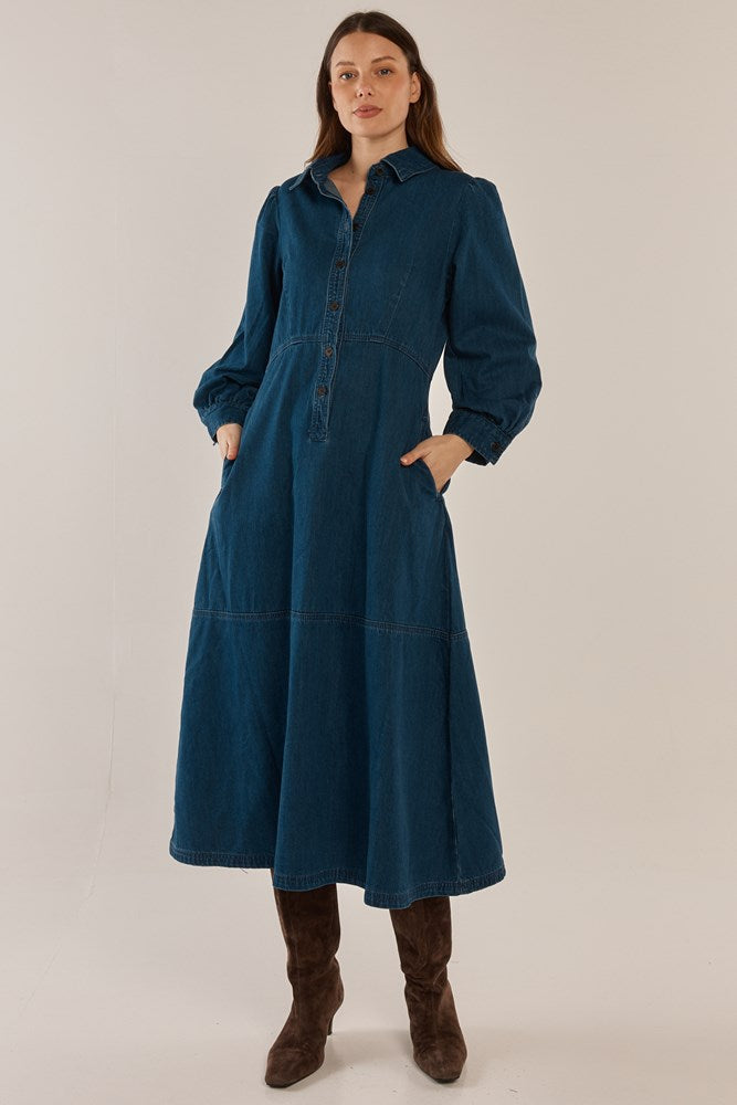 Image of Dresses. Product name - Detroit Dress Dark Vintage Wash in Dark Vintage Wash colour by brand - Betty Basics