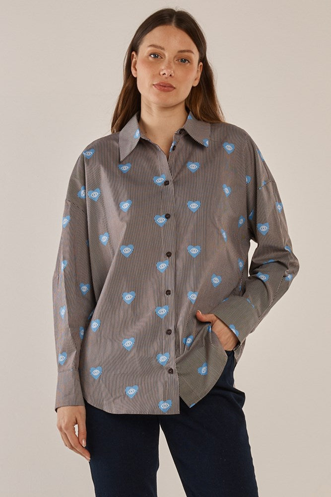Image of Shirts. Product name - Athena Shirt Mythology Stripe Print in Mythology Stripe Print colour by brand - Betty Basics