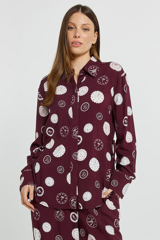 Image of Shirts. Product name - Stamp Tie Shirt Postage Stamp Print in Postage Stamp Print colour by brand - Betty Basics