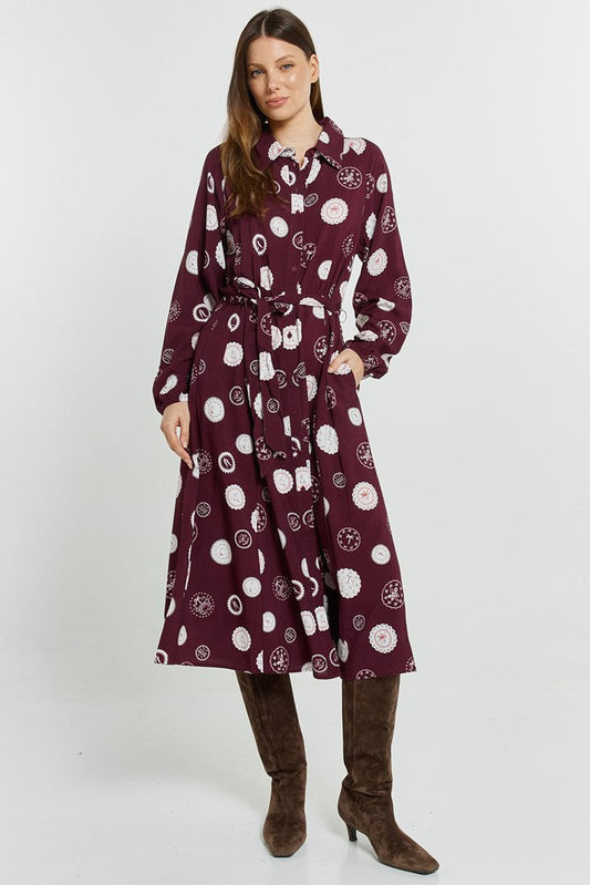 Image of Dresses. Product name - Stamp Shirt Dress Postage Stamp Print in Postage Stamp Print colour by brand - Betty Basics