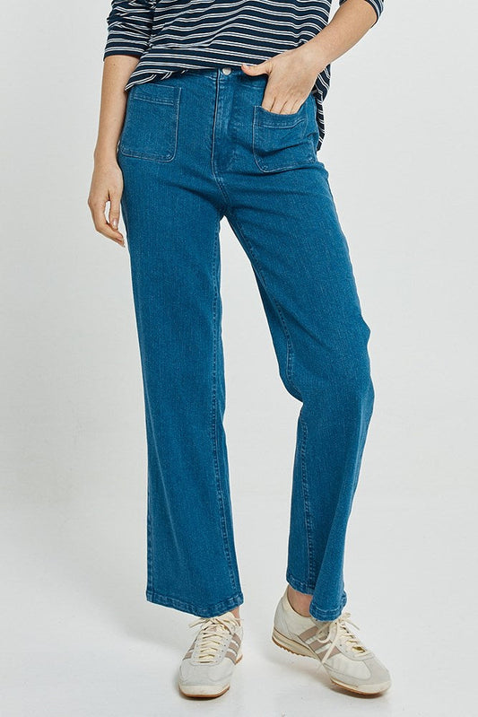 Image of Jeans. Product name - Patch Pocket Jean Vintage Blue in Vintage Blue colour by brand - Betty Basics