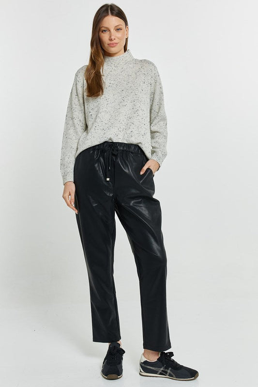 Betty Basics Poppy PU Jogger (Black Pu)