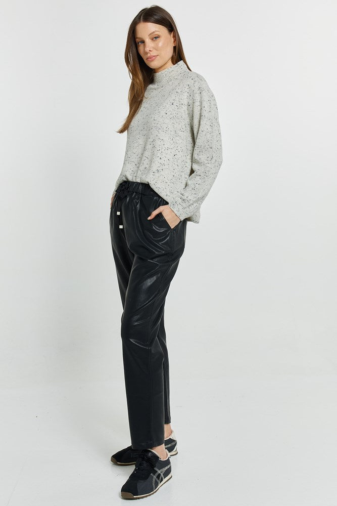Betty Basics Poppy PU Jogger (Black Pu)