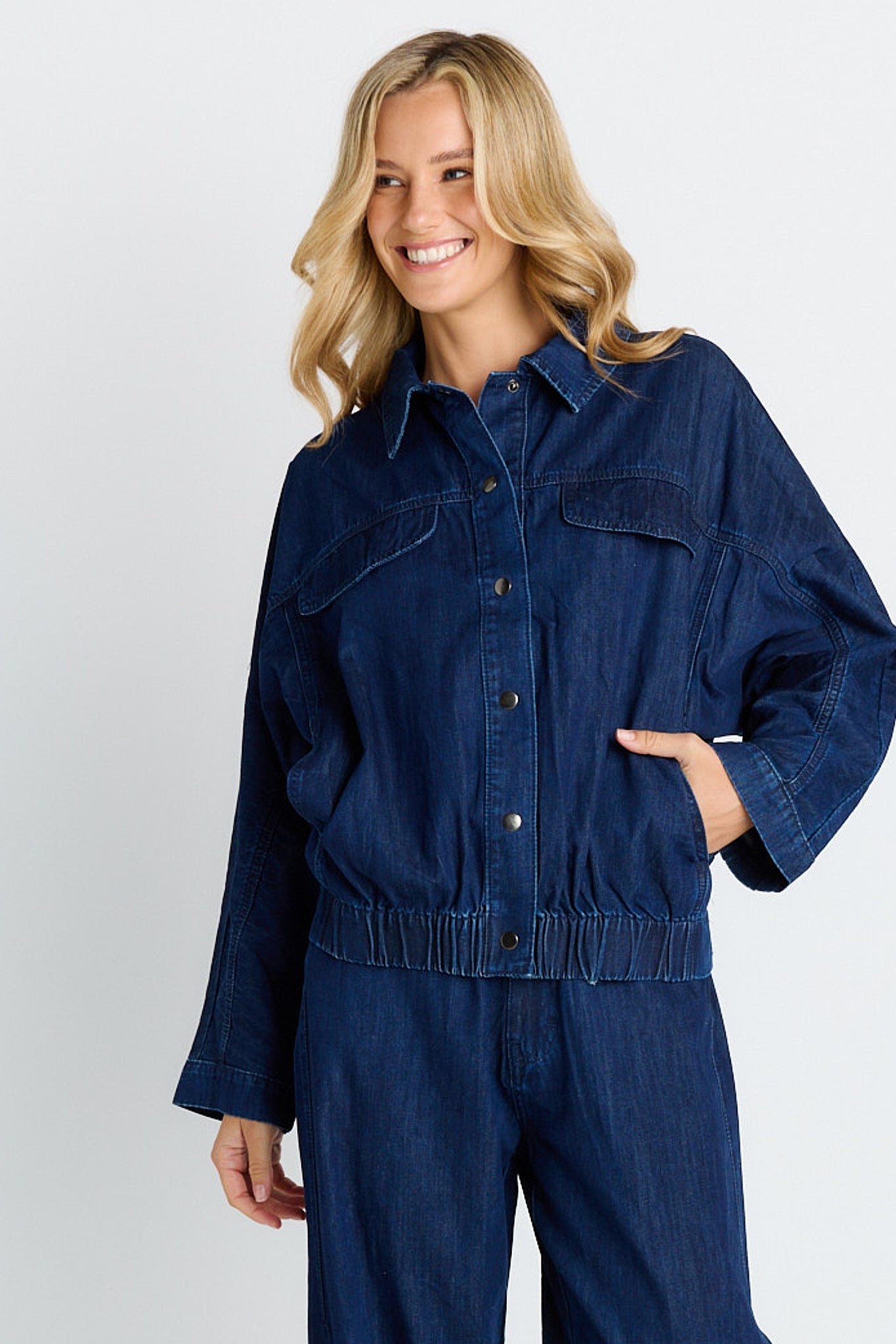 Image of Coats & Jackets. Product name - Goldie Jacket Dark Blue in Dark Blue colour by brand - Betty Basics
