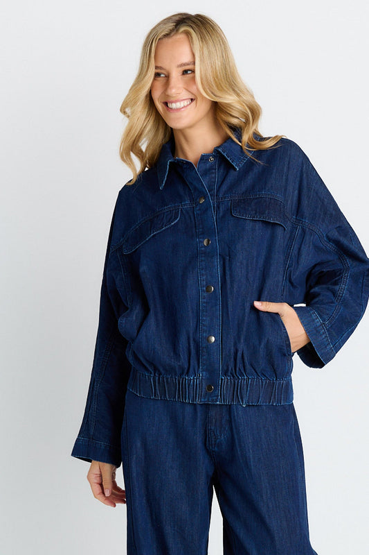 Image of Coats & Jackets. Product name - Goldie Jacket Dark Blue in Dark Blue colour by brand - Betty Basics