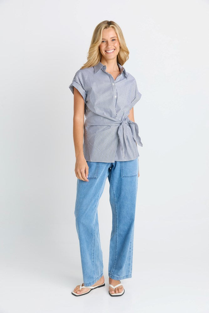 Betty Basics Scout Tie Shirt (Black/White Stripe)