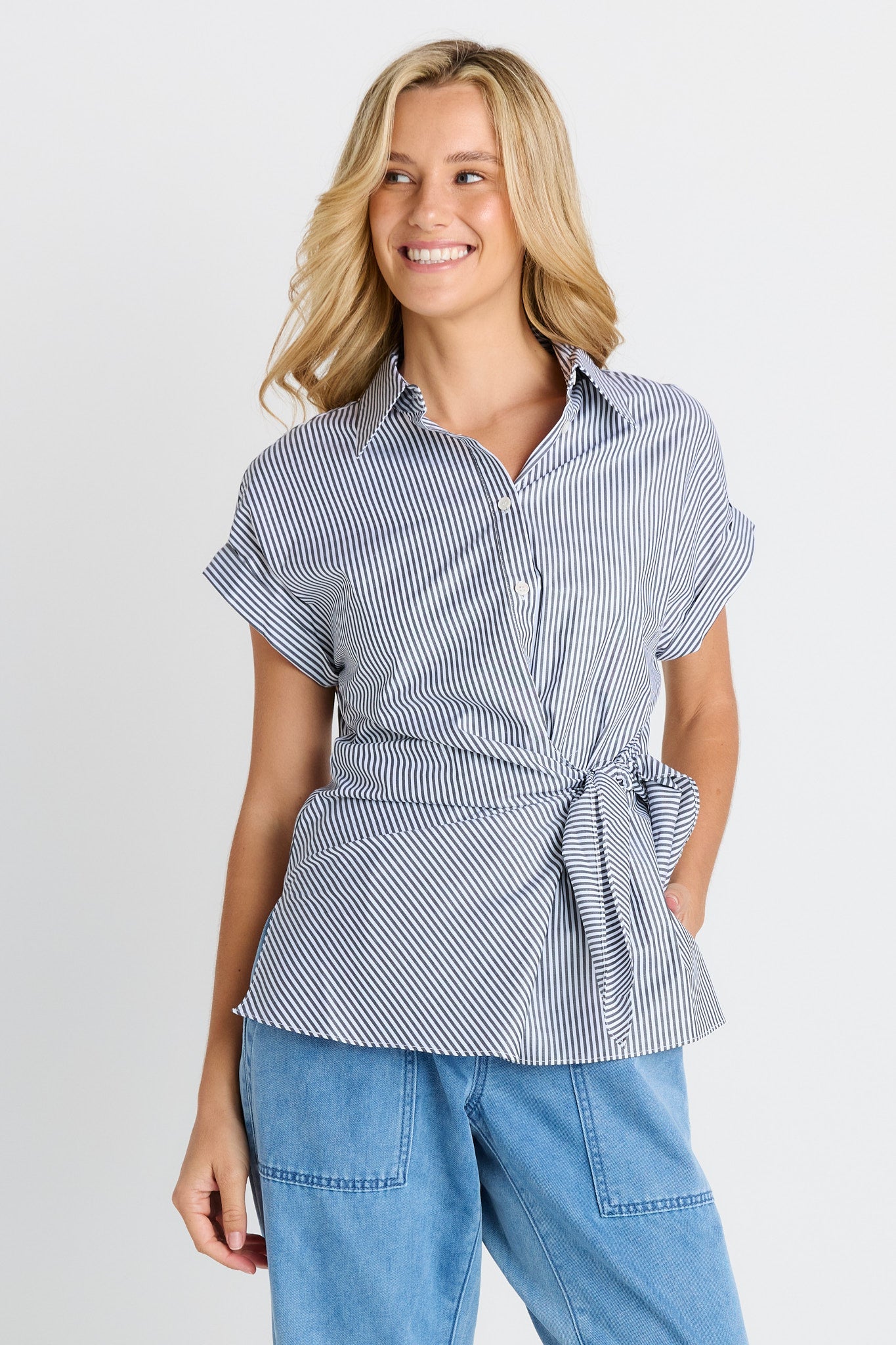 Image of Shirts. Product name - Scout Tie Shirt in Black/White Stripe colour by brand - Betty Basics