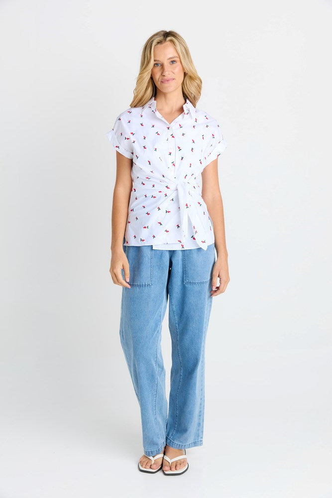 Betty Basics Scout Tie Shirt (Cherry Embroidery)