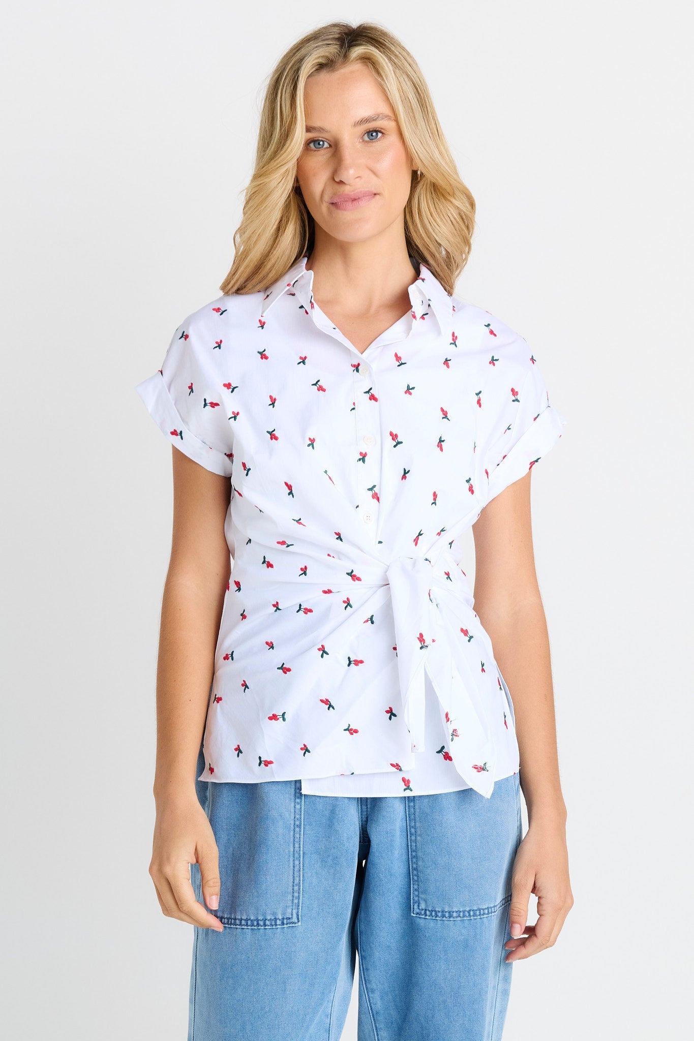 Betty Basics Scout Tie Shirt (Cherry Embroidery)
