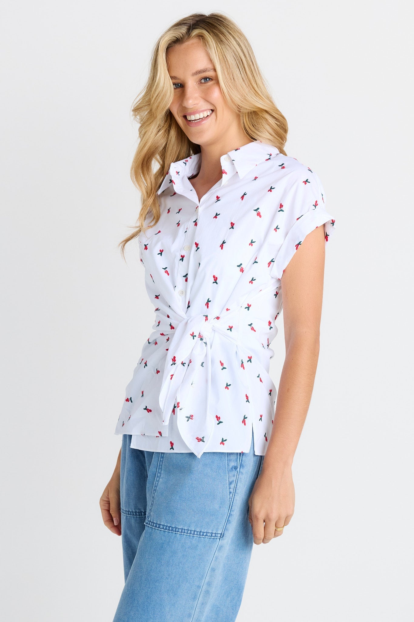 Betty Basics Scout Tie Shirt (Cherry Embroidery)